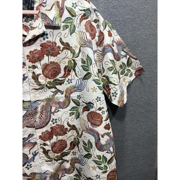 Rebel Vengeance Dragon Floral Print Button Up Shirt Boho Asian Style Men Size 2X - Picture 4 of 11